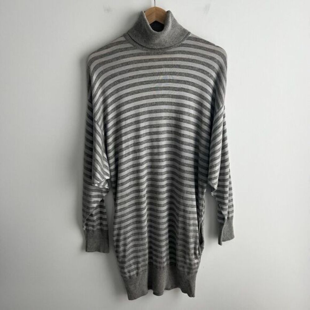 Thomas Burberry Sweater Women's XS Alpaca Blend Gray Stripe Oversized Turtleneck